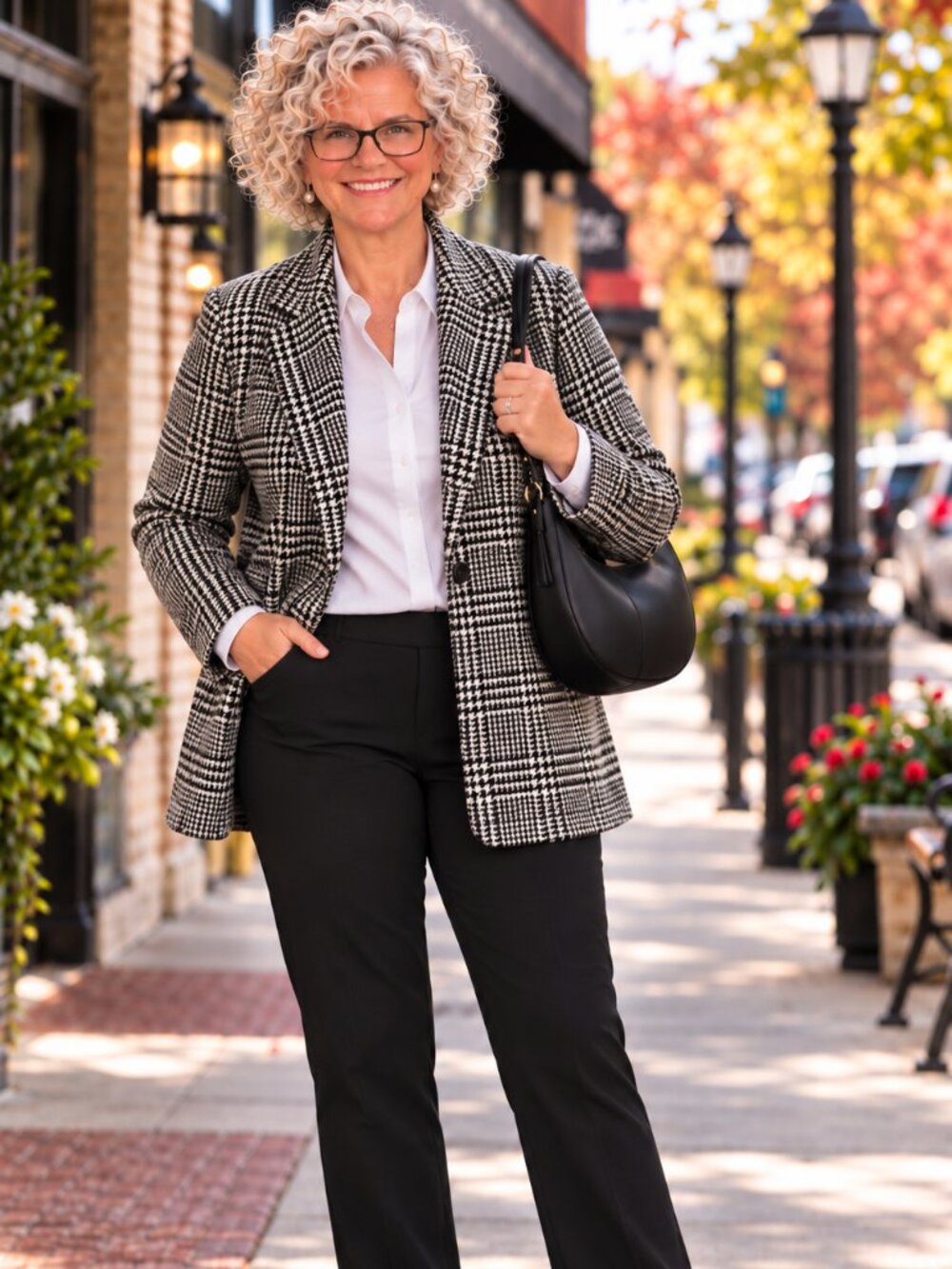 Talbots Plus Hounds Tooth Blazer Women's Size 20 Black White